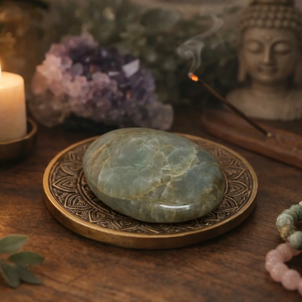 Polished Madagascar Garnierite Moonstone Palm Stone | Healing Crystal | 67g